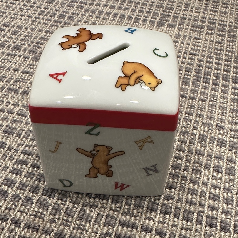 Tiffany & Co. Bear Alphabet Ceramic Coin Bank - Red and White